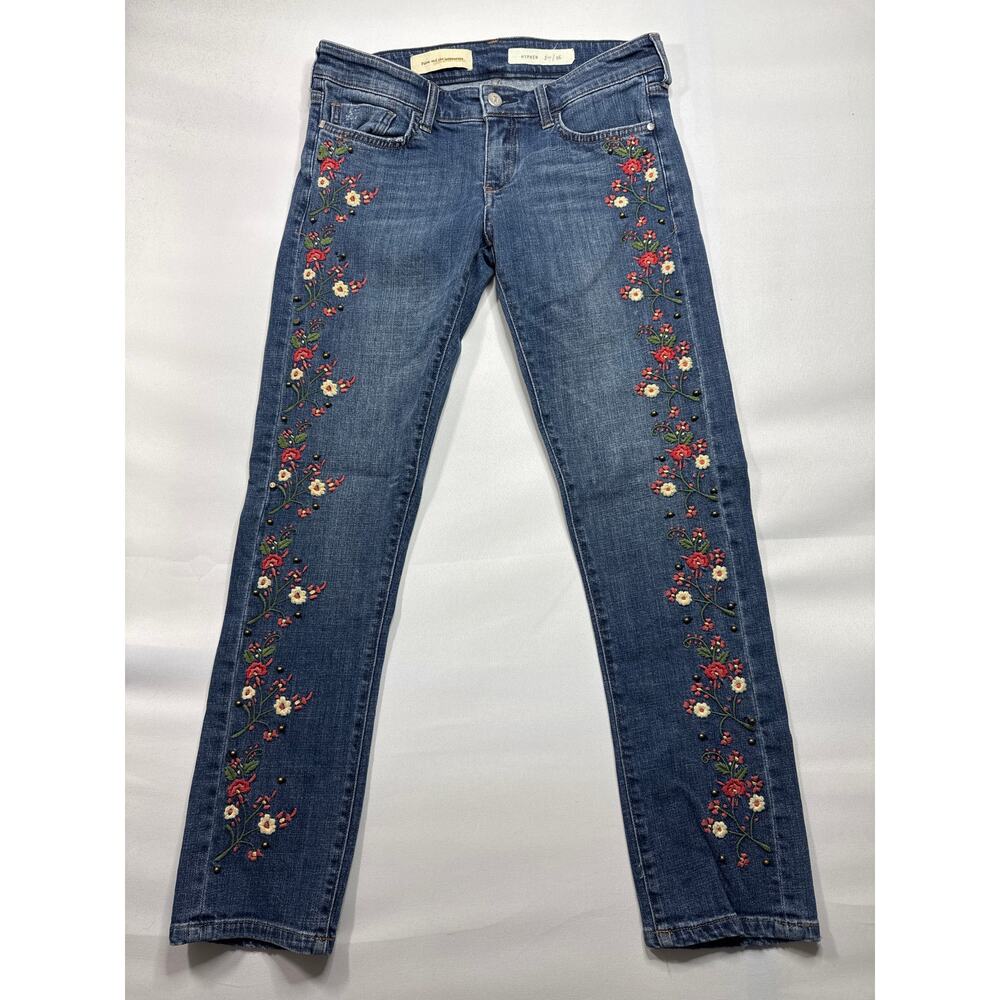Pilcro & The Letterpress Women's Hyphen Floral Embroidered Jeans - 26 (30x28.5)